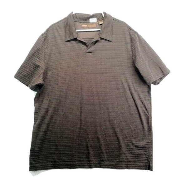 Perry Ellis Shirt Mens 2XL Short Sleeve Polo Dark Brown Casual Polyester - Picture 1 of 7